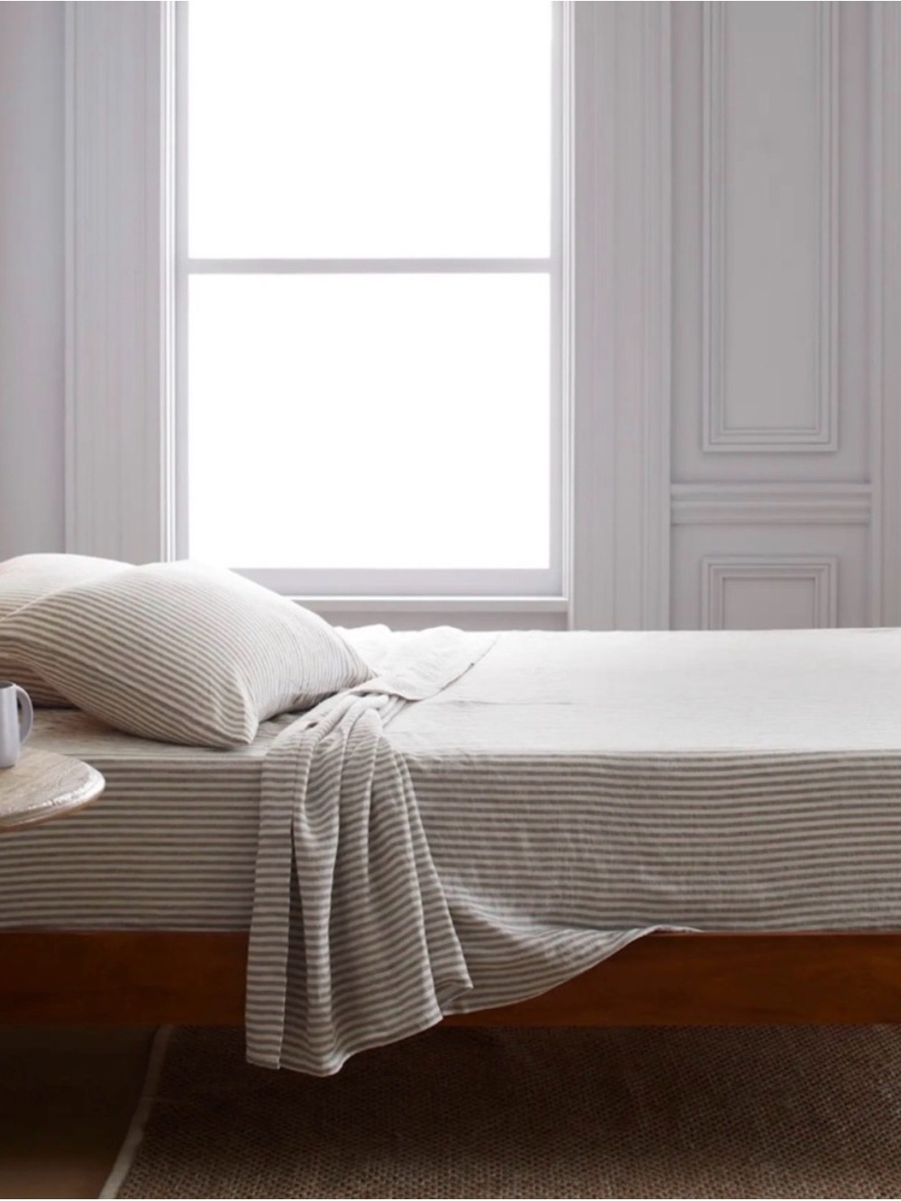 NWOT QUINCE European Linen Sheet Set Queen Grey White Stripe 4 pieces - Picture 2 of 6
